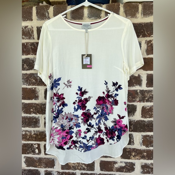 Joules Tops - NWT Joules: White Floral Floaty Lightweight Oversized Top: Size US 6